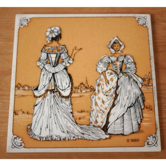Unbranded Other - Vintage Stoffenhuis Dutch Women in 1650 Dresses Tile Holland Trivet Hanging 6"